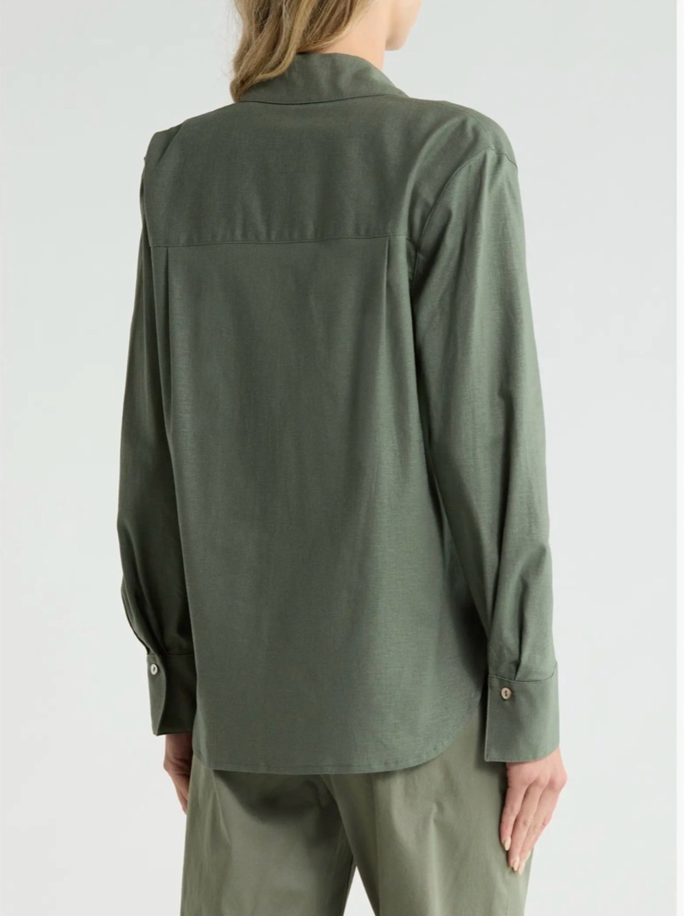 Vince Long Sleeve Linen Blend Button-Up Shirt in Sea Fern. Size M. MSRP $298 - Picture 3 of 17